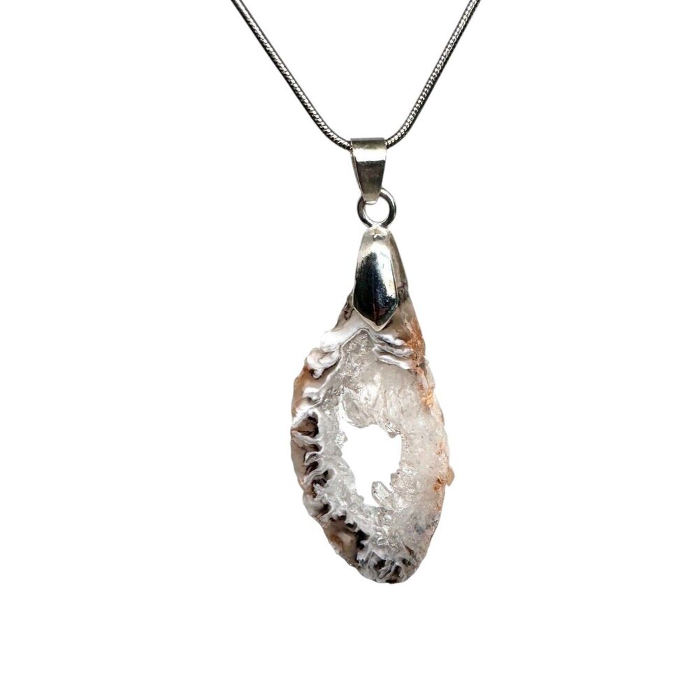 Indio Jewelry Agate Crystal Silver Snake Necklace #7030